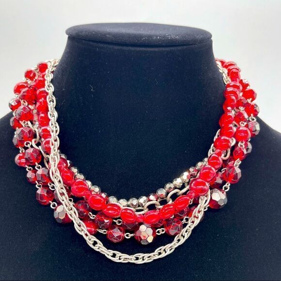 White House Black Market Jewelry - White House Black Market Mixed Red Glass Beads and Chains